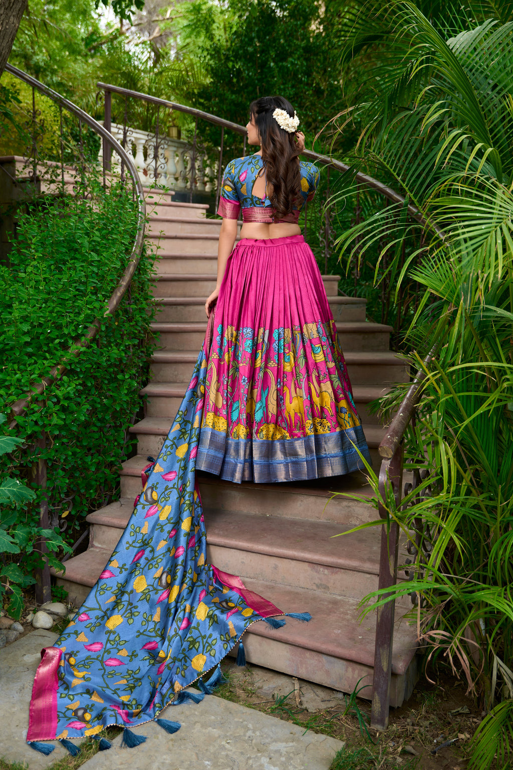 Lorenvalley Pink Dola Silk Kalamkari Print With Zari Weaving Border Lehenga Choli