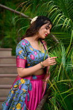 Lorenvalley Pink Dola Silk Kalamkari Print With Zari Weaving Border Lehenga Choli