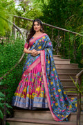 Lorenvalley Pink Dola Silk Kalamkari Print With Zari Weaving Border Lehenga Choli