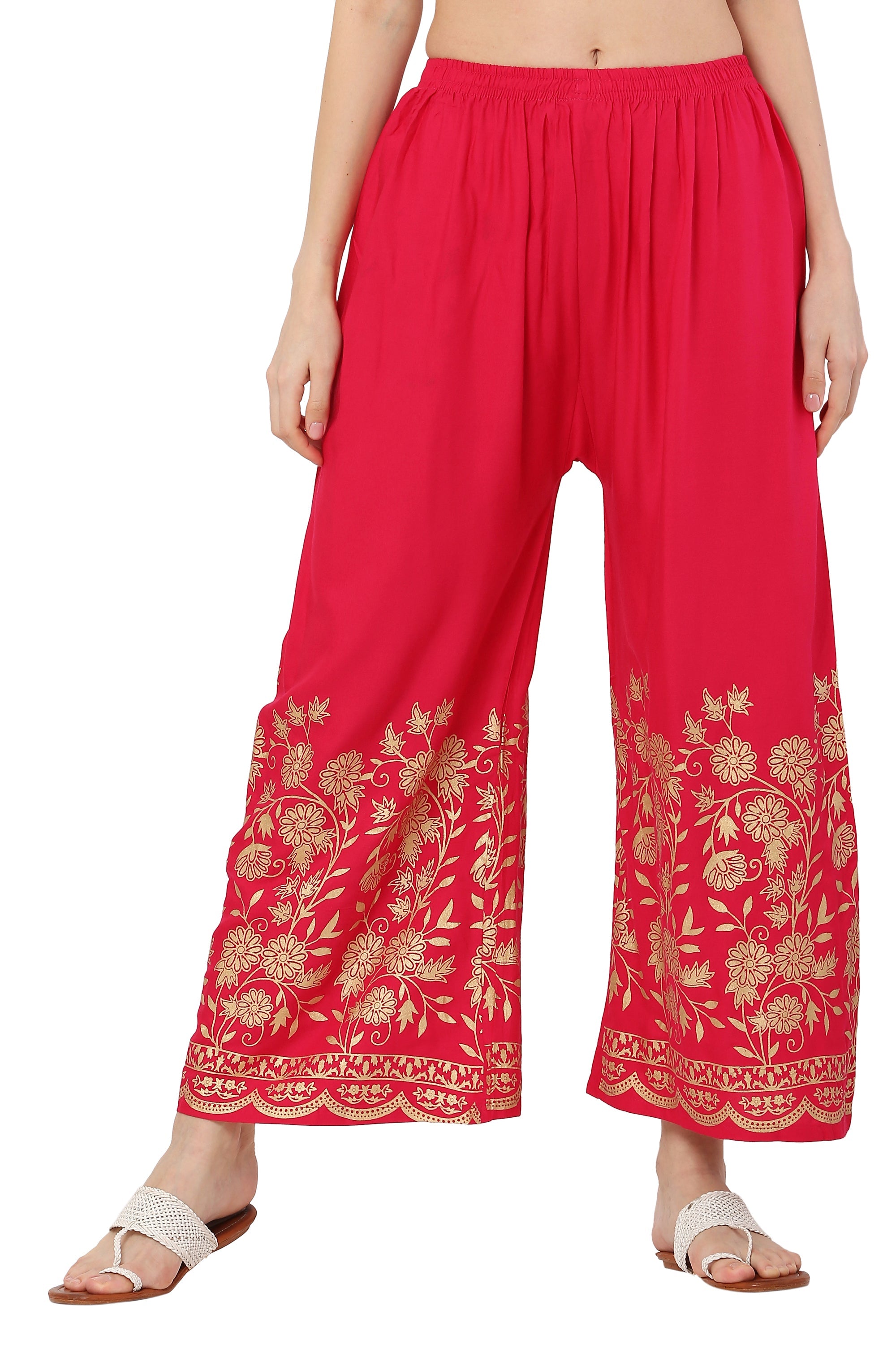 PAVONINE Rani Color Floral Half Golden Print Sharara For Women - Distacart
