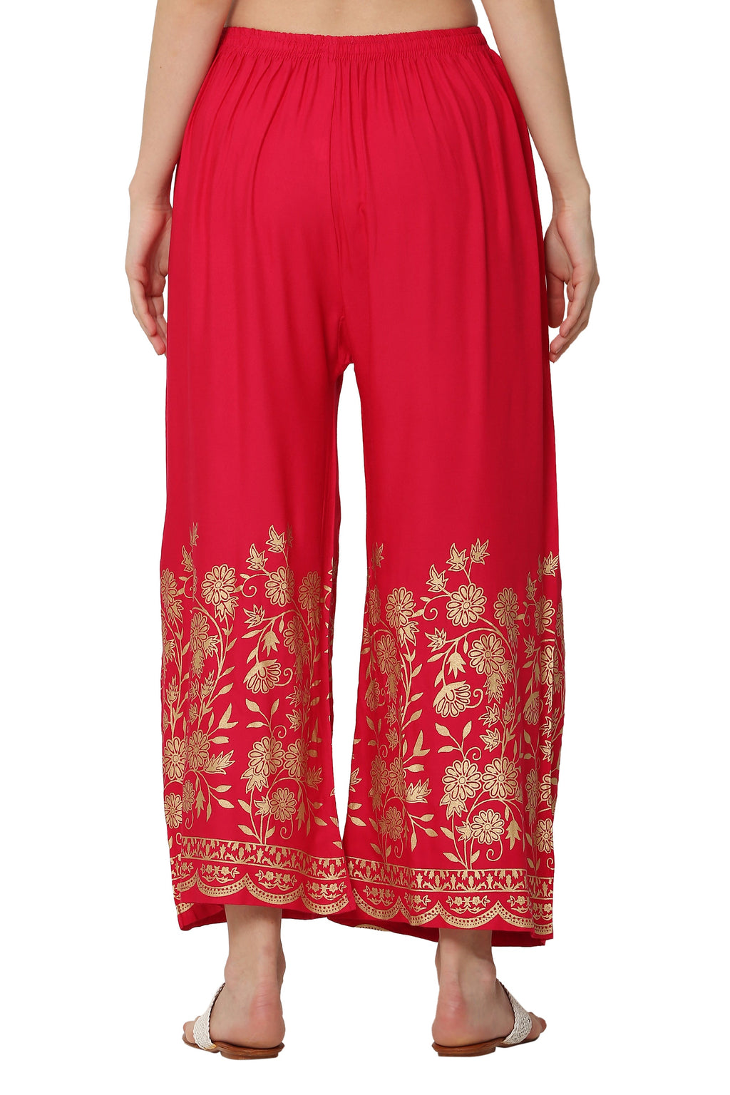 PAVONINE Rani Color Floral Half Golden Print Sharara For Women - Distacart