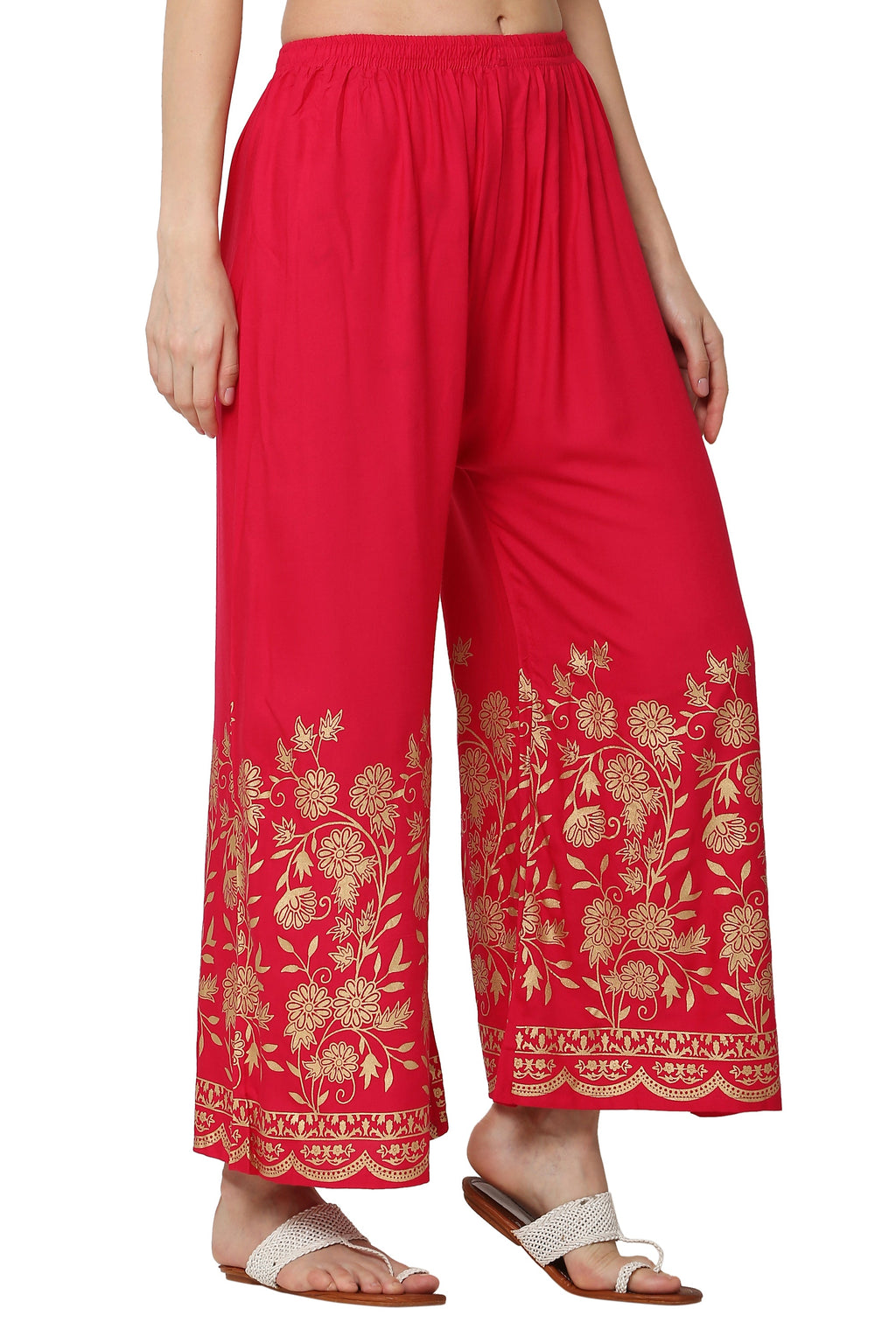 PAVONINE Rani Color Floral Half Golden Print Sharara For Women - Distacart