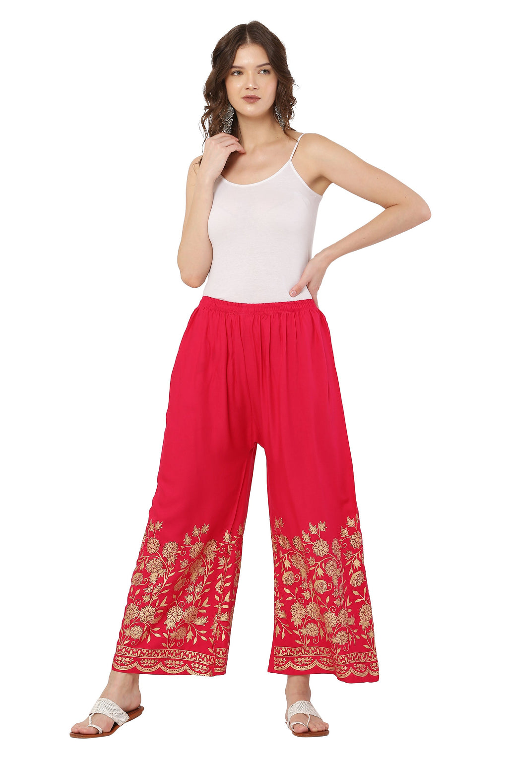 PAVONINE Rani Color Floral Half Golden Print Sharara For Women - Distacart