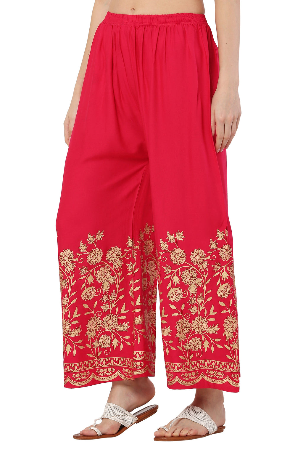 PAVONINE Rani Color Floral Half Golden Print Sharara For Women - Distacart