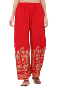 PAVONINE Red Color Floral Half Golden Print Sharara For Women - Distacart