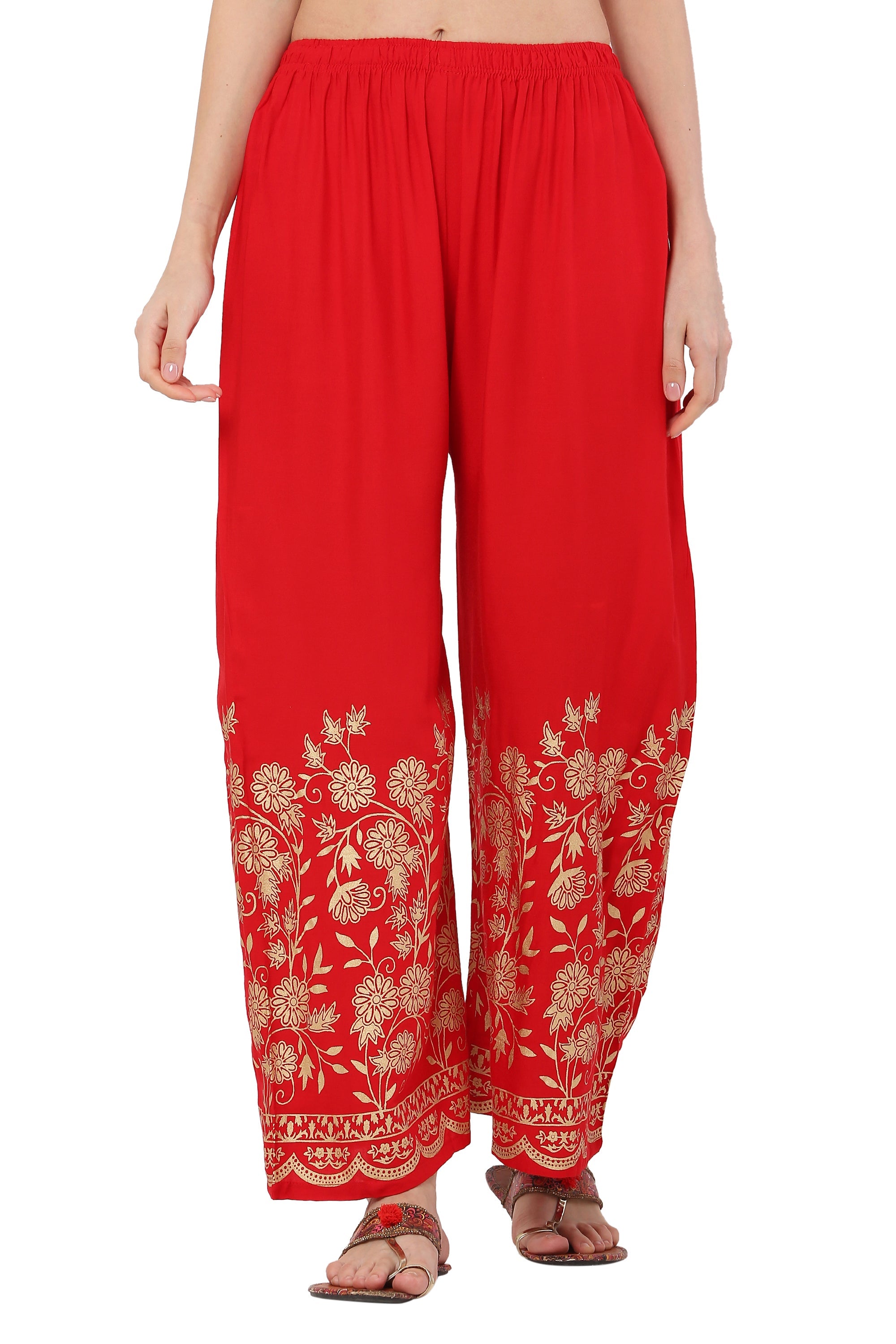 PAVONINE Red Color Floral Half Golden Print Sharara For Women - Distacart