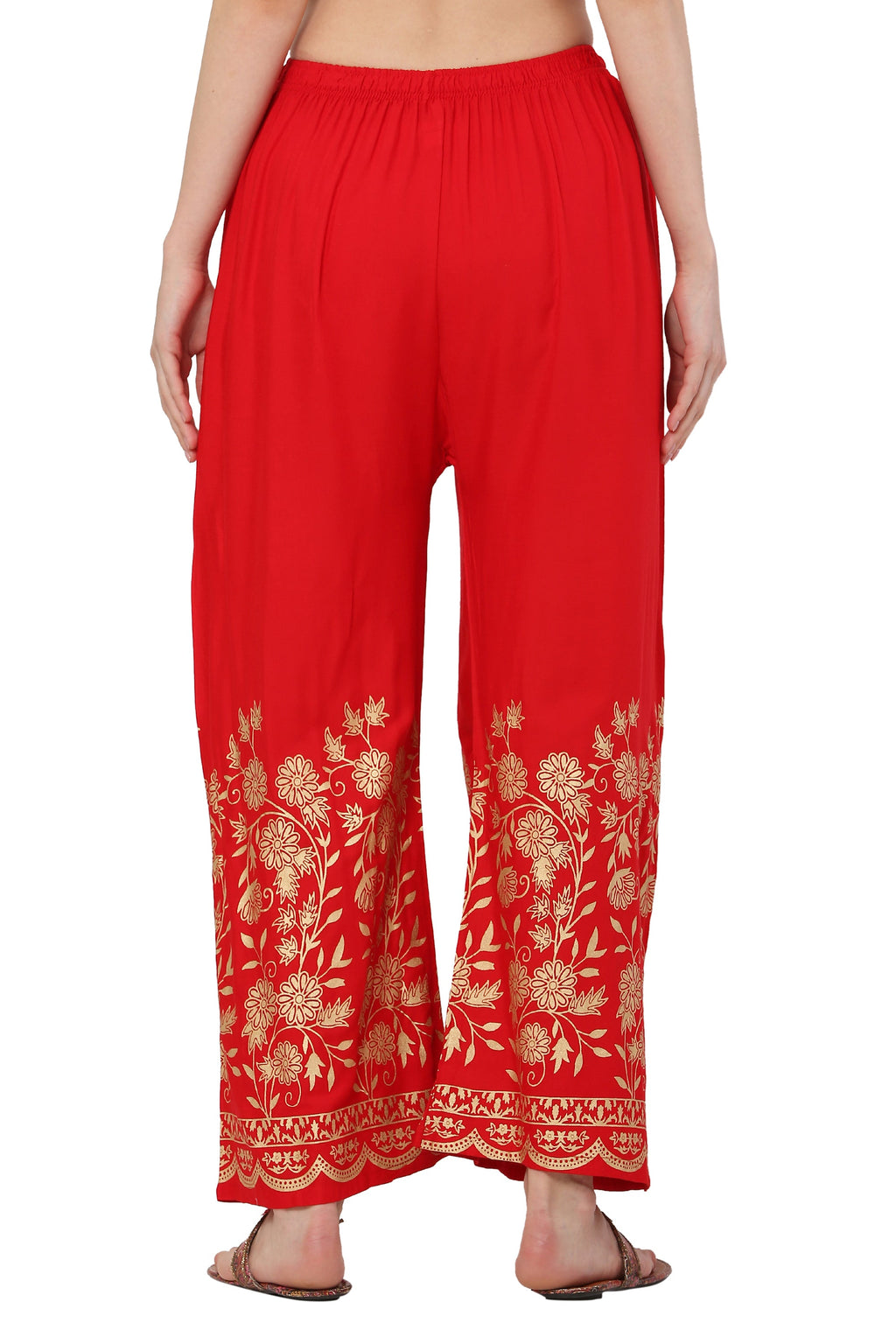 PAVONINE Red Color Floral Half Golden Print Sharara For Women - Distacart