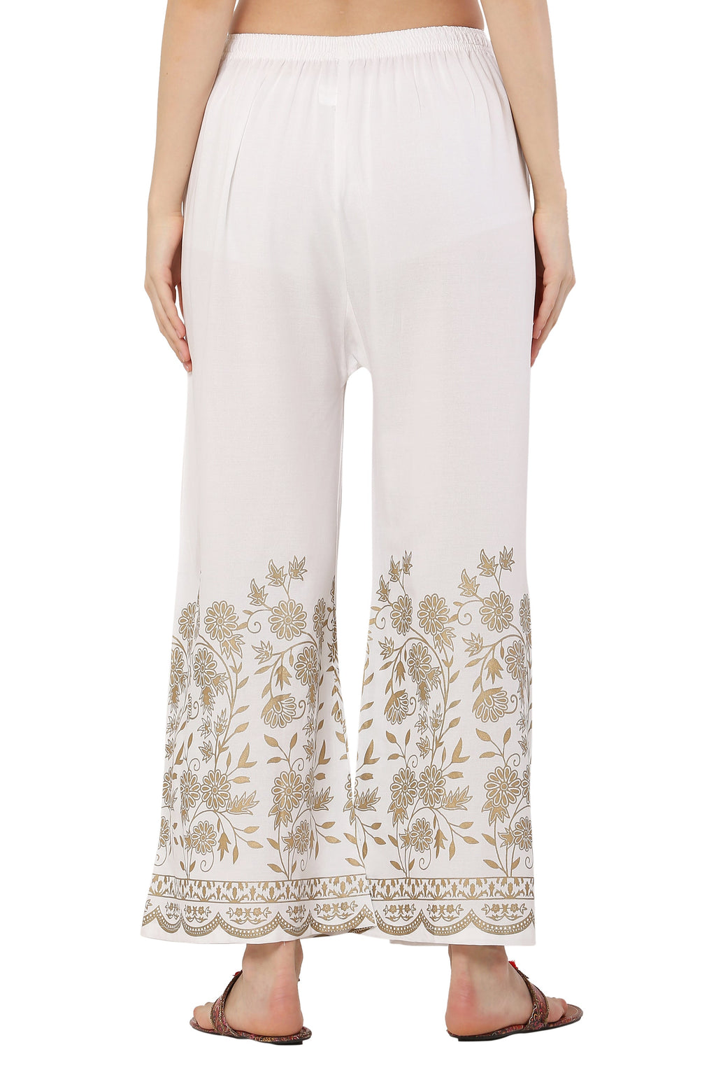 PAVONINE White Color Floral Half Golden Print Sharara For Women - Distacart