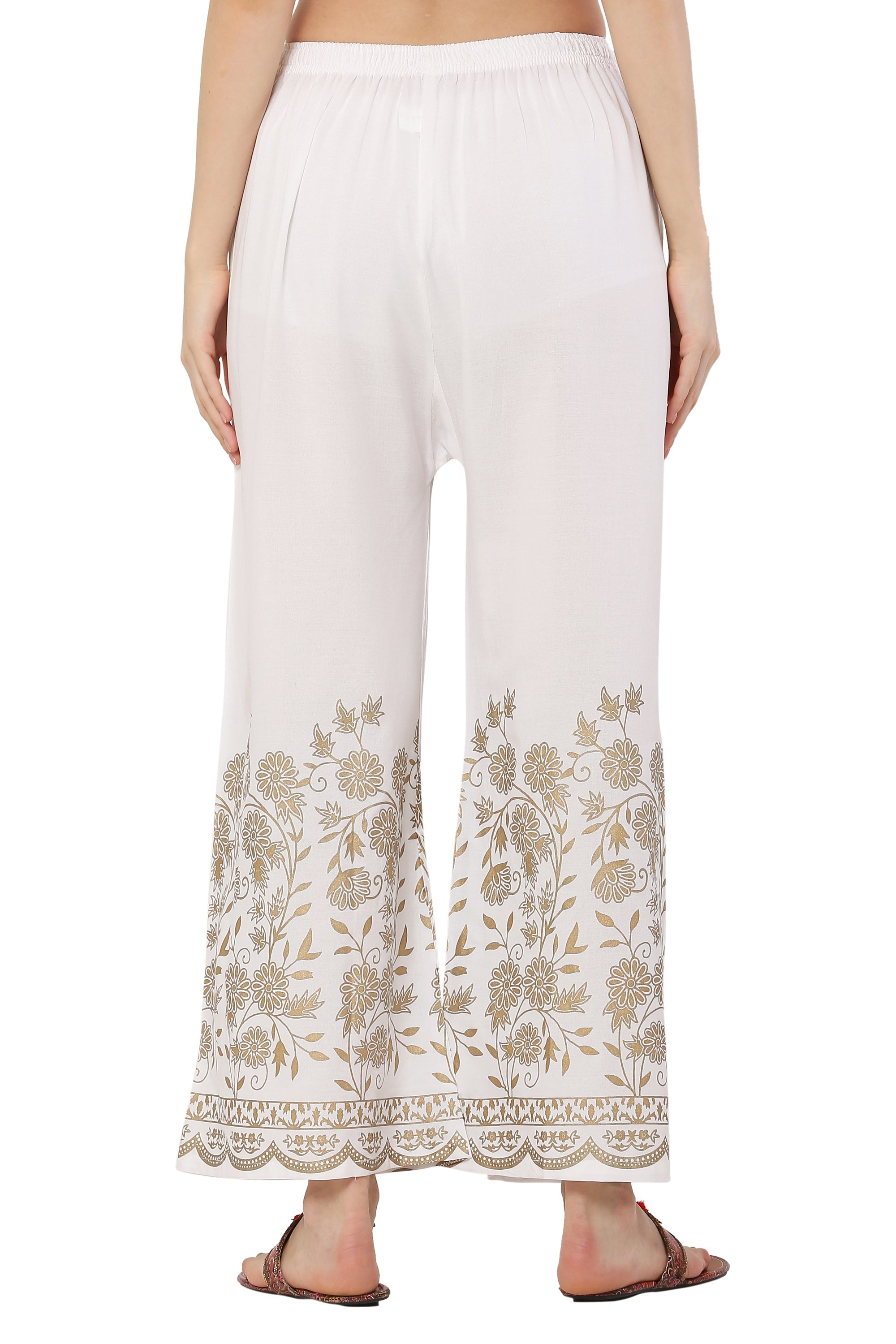 PAVONINE White Color Floral Half Golden Print Sharara For Women - Distacart