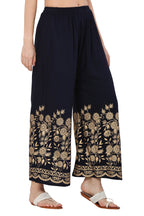 PAVONINE Navy Blue Color Floral Half Golden Print Sharara For Women - Distacart