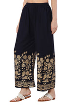 PAVONINE Navy Blue Color Floral Half Golden Print Sharara For Women - Distacart