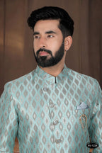 Joban Fashion Men's Green Woven Jacquard Kurta with Pyjama