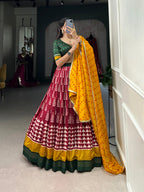 Lorenvalley Maroon Tassar Silk Print with Foil Work Lehenga Choli with Dupatta