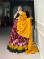 Lorenvalley Maroon Tassar Silk Print with Foil Work Lehenga Choli with Dupatta
