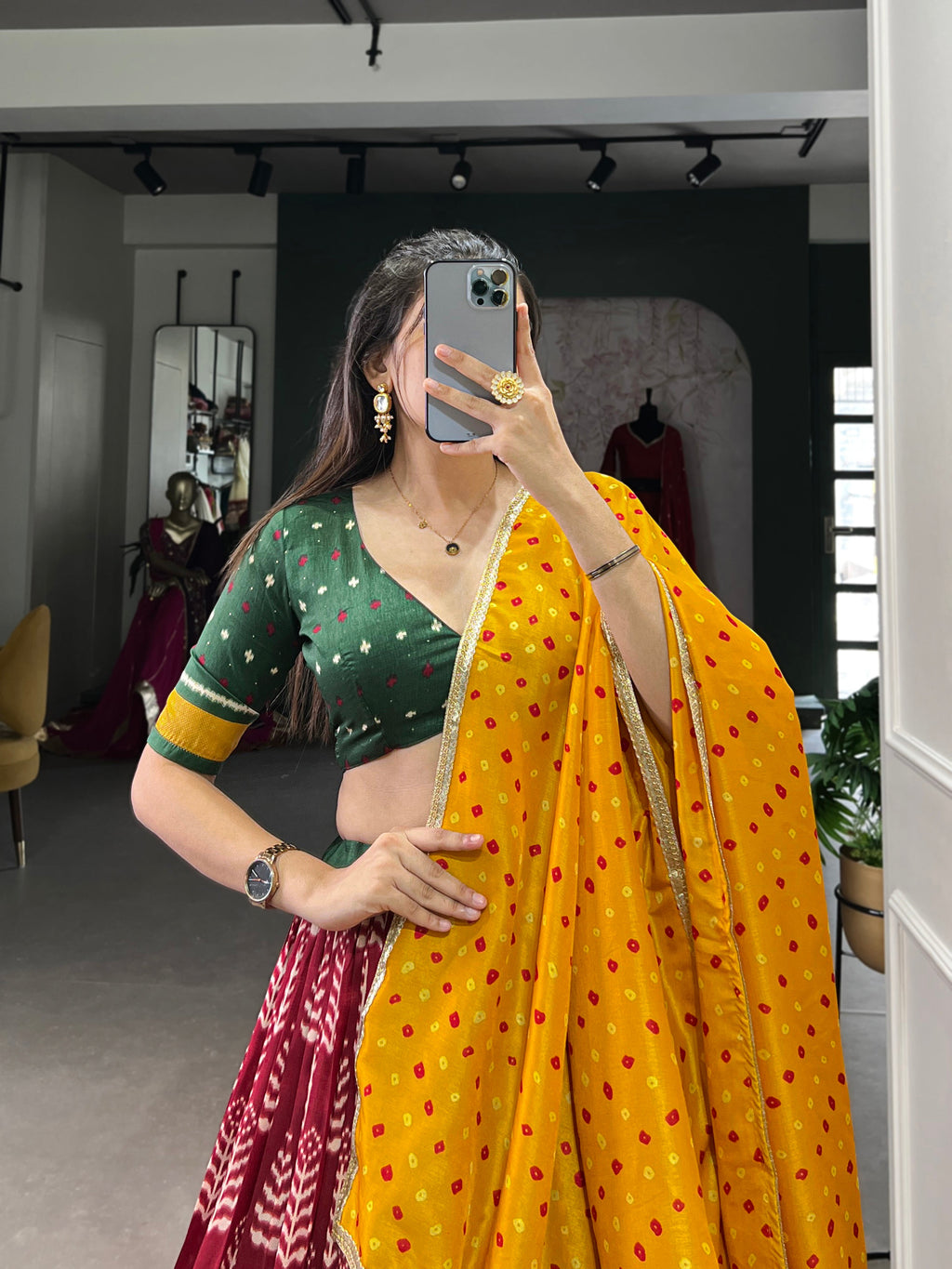 Lorenvalley Maroon Tassar Silk Print with Foil Work Lehenga Choli with Dupatta