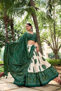 Lorenvalley Green Artistry in Tussar Silk with Bandhej Print Lehenga Choli