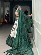 Lorenvalley Green Artistry in Tussar Silk with Bandhej Print Lehenga Choli