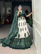 Lorenvalley Green Artistry in Tussar Silk with Bandhej Print Lehenga Choli