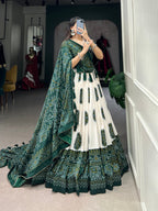 Lorenvalley Green Artistry in Tussar Silk with Bandhej Print Lehenga Choli