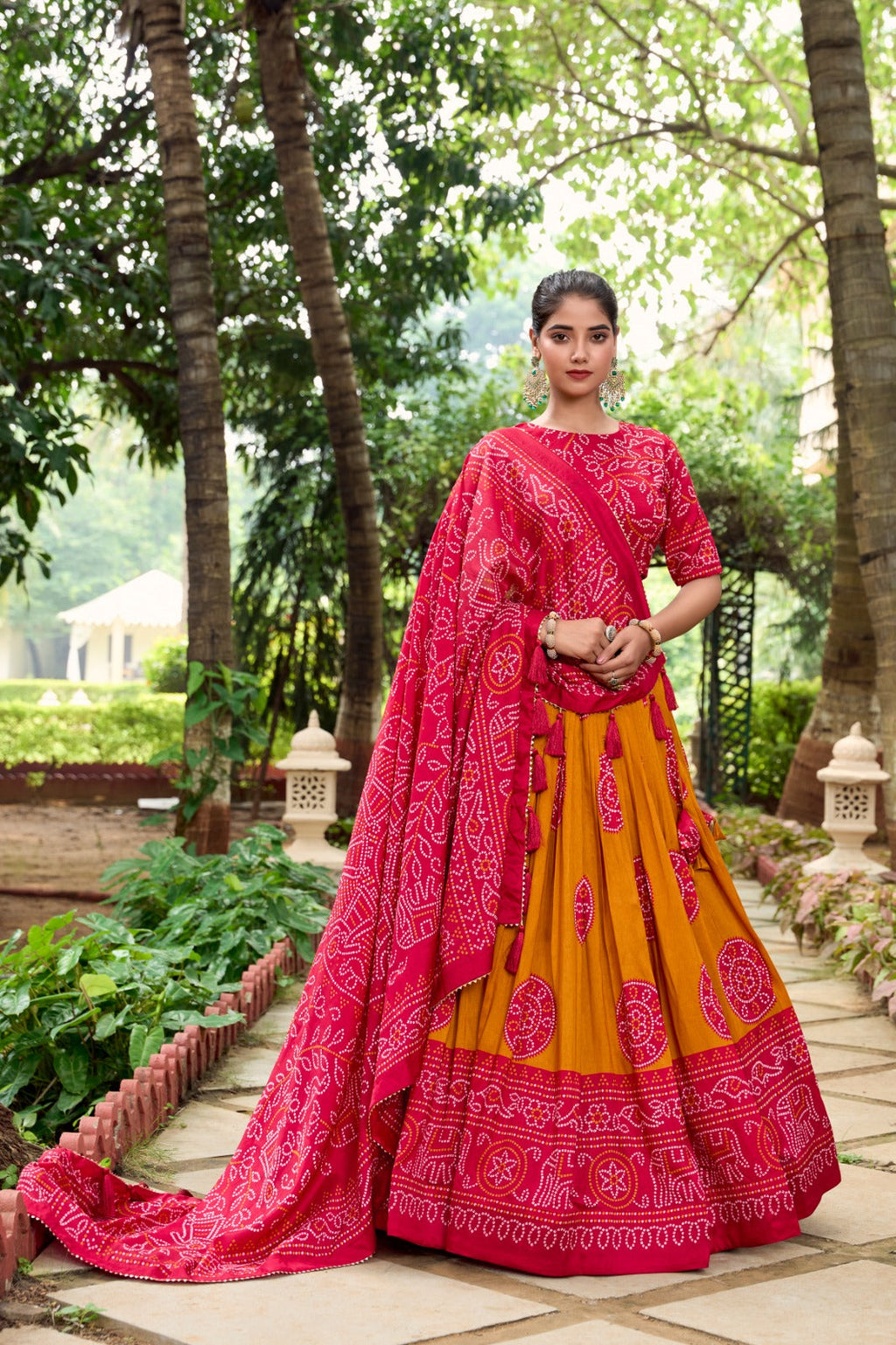 Lorenvalley Mustard Artistry in Tussar Silk with Bandhej Print Lehenga Choli