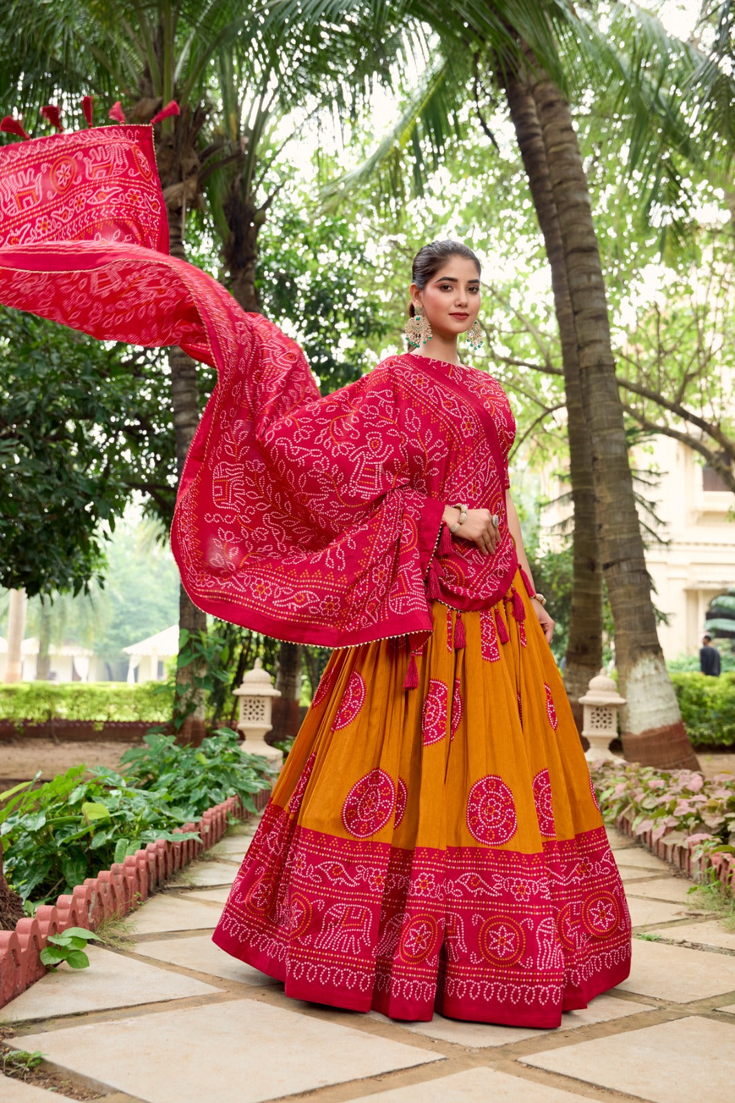 Lorenvalley Mustard Artistry in Tussar Silk with Bandhej Print Lehenga Choli