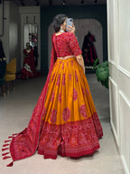 Lorenvalley Mustard Artistry in Tussar Silk with Bandhej Print Lehenga Choli
