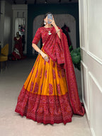 Lorenvalley Mustard Artistry in Tussar Silk with Bandhej Print Lehenga Choli