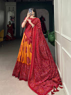 Lorenvalley Mustard Artistry in Tussar Silk with Bandhej Print Lehenga Choli