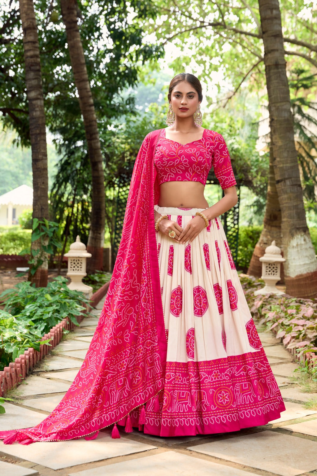 Lorenvalley Pink Artistry in Tussar Silk with Bandhej Print Lehenga Choli