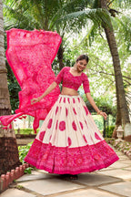 Lorenvalley Pink Artistry in Tussar Silk with Bandhej Print Lehenga Choli