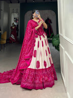 Lorenvalley Pink Artistry in Tussar Silk with Bandhej Print Lehenga Choli