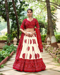 Lorenvalley Red Artistry in Tussar Silk with Bandhej Print Lehenga Choli