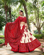 Lorenvalley Red Artistry in Tussar Silk with Bandhej Print Lehenga Choli