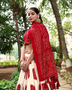 Lorenvalley Red Artistry in Tussar Silk with Bandhej Print Lehenga Choli