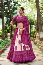 Lorenvalley Wine Artistry in Tussar Silk with Bandhej Print Lehenga Choli