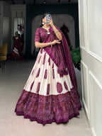 Lorenvalley Wine Artistry in Tussar Silk with Bandhej Print Lehenga Choli