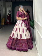 Lorenvalley Wine Artistry in Tussar Silk with Bandhej Print Lehenga Choli