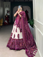 Lorenvalley Wine Artistry in Tussar Silk with Bandhej Print Lehenga Choli