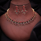 Tehzeeb Creations Gold Polish Pack of 1 Gold-Polished Choker Necklace Set With Earring For Women & Girls