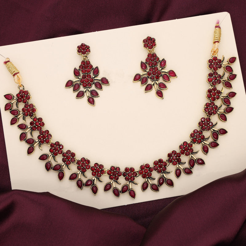 Tehzeeb Creations Gold Polish Pack of 1 Gold-Polished Choker Necklace Set With Earring For Women & Girls