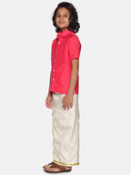 Sethukrishna Boys Rose & White Shirt & Dhoti