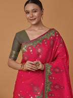Monjolika Fashion Pink Banarasi Silk Blend SareeWith Zari Woven Rich Brocade Design - Distacart