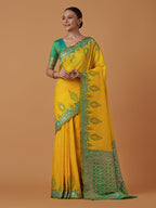 Monjolika Fashion Yellow Banarasi Silk Blend SareeWith Zari Woven Rich Brocade Design - Distacart