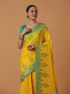 Monjolika Fashion Yellow Banarasi Silk Blend SareeWith Zari Woven Rich Brocade Design - Distacart
