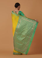 Monjolika Fashion Yellow Banarasi Silk Blend SareeWith Zari Woven Rich Brocade Design - Distacart