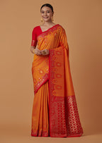 Monjolika Fashion Amber Banarasi Silk Blend SareeWith Zari Woven Rich Brocade Design - Distacart