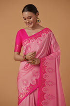 Monjolika Fashion Light Pink Banarasi Silk Blend SareeWith Zari Woven Rich Brocade Design - Distacart