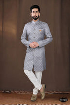 Joban Fashion Men's Grey Woven Jacquard Kurta with Pyjama
