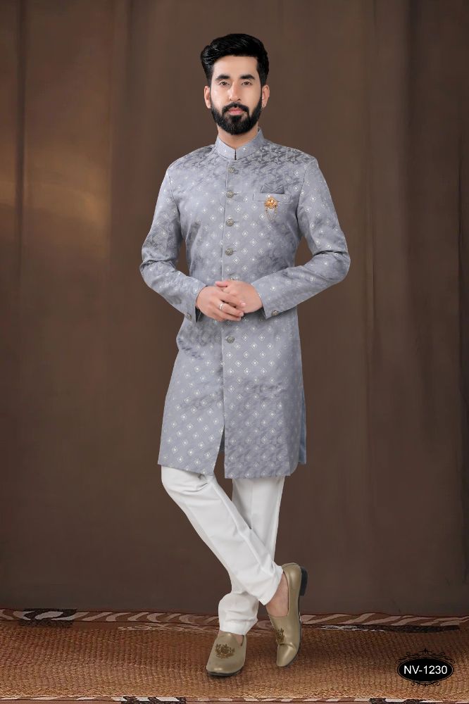 Joban Fashion Men's Grey Woven Jacquard Kurta with Pyjama