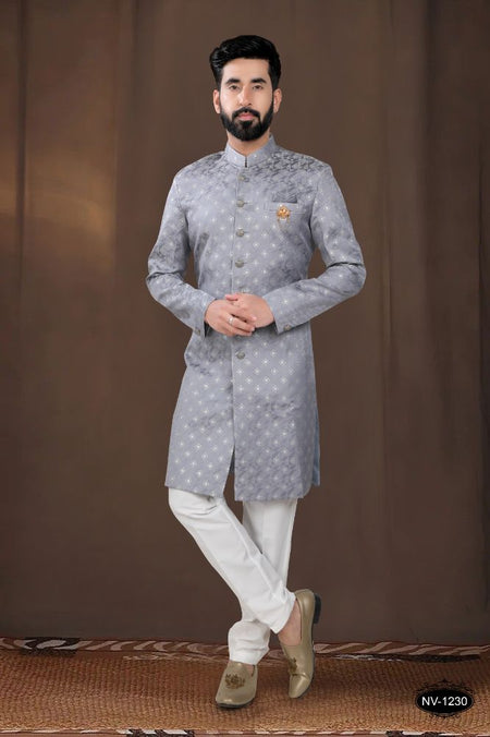 Joban Fashion Men's Grey Woven Jacquard Kurta with Pyjama